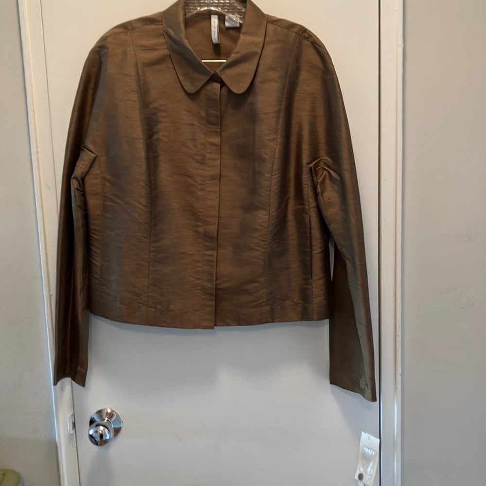 NWT Vintage Via Seta 100% Bronze Silk 3-piece Dress, size 14